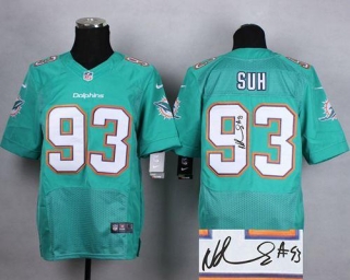 Nike Miami Dolphins #93 Ndamukong Suh Aqua Green Team Color Men's Stitched NFL Elite Autographed Jer