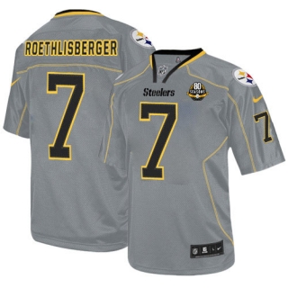 Nike Pittsburgh Steelers #7 Ben Roethlisberger Lights Out Grey With 80TH Patch Men's Stitched NFL El