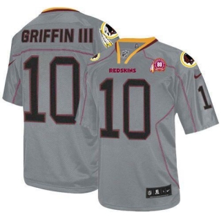 Nike Washington Redskins -10 Robert Griffin III Lights Out Grey With 80TH Patch Men's Stitched NFL E
