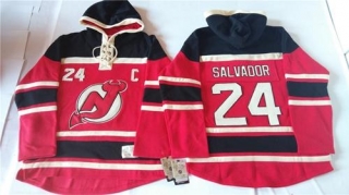 New Jersey Devils -24 Bryce Salvador Red Sawyer Hooded Sweatshirt Stitched NHL Jersey